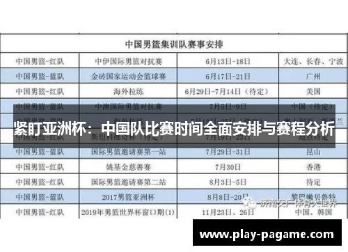紧盯亚洲杯：中国队比赛时间全面安排与赛程分析
